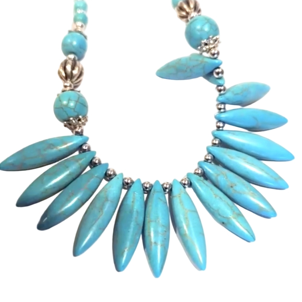 Natural Stone Necklace Vacay Jewelry Blue Malachite Tribal Bohemian Boho Style - Picture 4 of 10